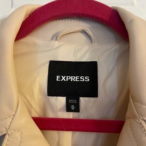 Express Cream Faux Leather Jacket with Bold Collar